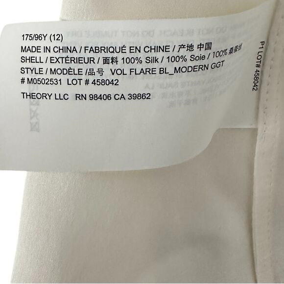 NWT Theory Flared Puff Sleeve Silk Blouse - Picture 7 of 10